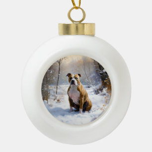 Boule En Céramique American Staffordshire Qu'il neige Noël 