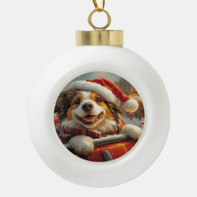 Boule En Céramique Anatolie Berger Chien Roller Dessous de verre Noël (Devant)