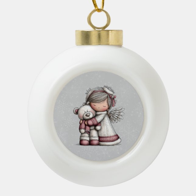 Boule En Céramique Ange de Noël fantaisiste (Devant)