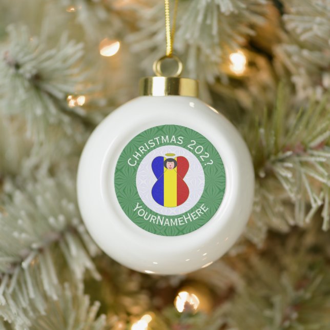 Boule En Céramique Ange roumain Noël Drapeau personnalisé (Arbre)