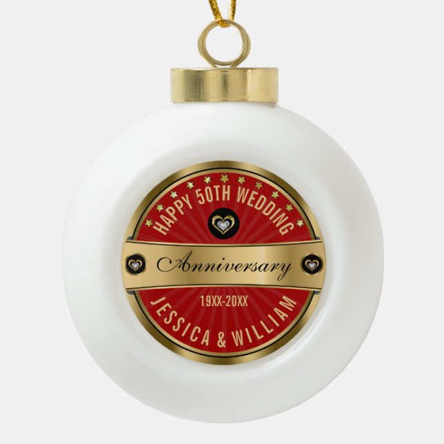 Boule En Céramique Anniversaire De La Bourgogne Et De L'Or 50 Mariage (Devant)