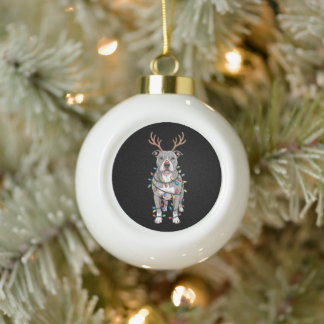 Boule En Céramique Antennes de Renne de Pit Bull de Noël Lumières de