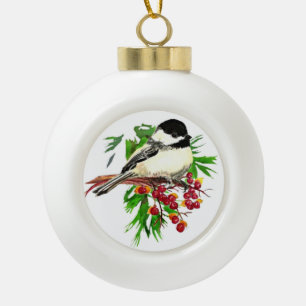 Boule En Céramique Aquarelle Cute Chickadee Oiseau Personnalisé Natur