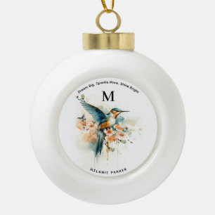 Boule En Céramique Aquarelle Élégant Monogramme De Colibri Avec Nom