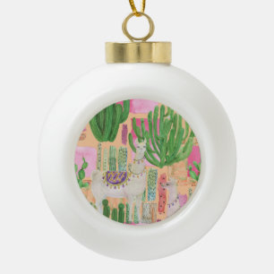 Boule En Céramique Aquarelle lamas, cactus : motif sans couture.
