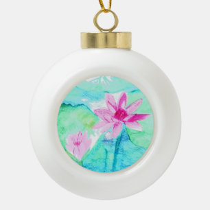 Boule En Céramique Aquarelle Pastel Rose Lotus Fleurs