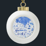 Boule En Céramique Aquarelle Santorin Grèce<br><div class="desc">Une aquarelle bleue et blanche représentant Oia sur la belle île grecque de Santorin. Art original de Nic Squirrell.</div>