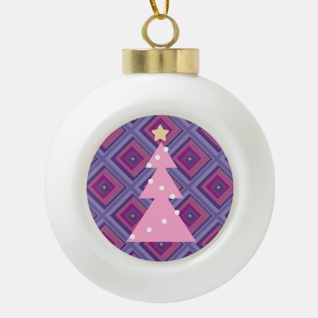 Boule En Céramique Arbre de Noël rose Motif violet Noel Yuletide (Devant)