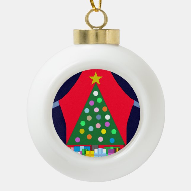 Boule En Céramique Arbre de Noël vert et Draps bleus : (Devant)