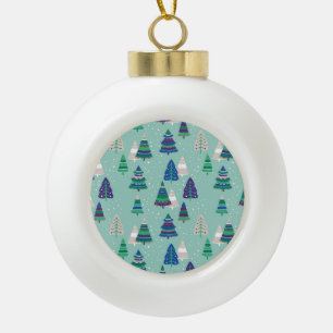 Boule En Céramique Arbres de Noël, arrière - plan bleu