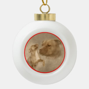 Boule En Céramique Arbres de Noël Blancs Pitbull Nez Rouge