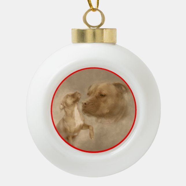 Boule En Céramique Arbres de Noël Blancs Pitbull Nez Rouge (Devant)