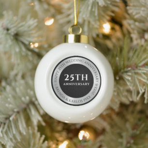 Boule En Céramique Argent noir et métallique 25e anniversaire de mari