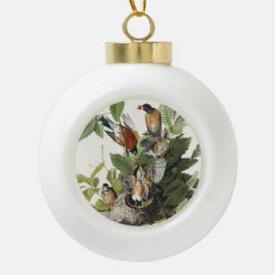 Boule En Céramique Art ancien nid d'oiseau Merle d'Amérique d'Audubon