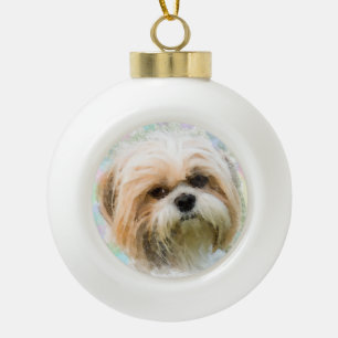 Boule En Céramique Art de peinture de couleur d'eau de chien de Shih