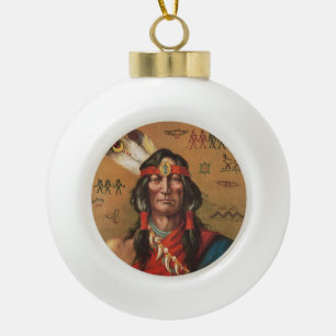 Boule En Céramique Art de portrait d'un chef amérindien vintage