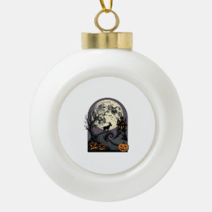 Boule En Céramique Art de silhouette Halloween vintage lune chèvre ha
