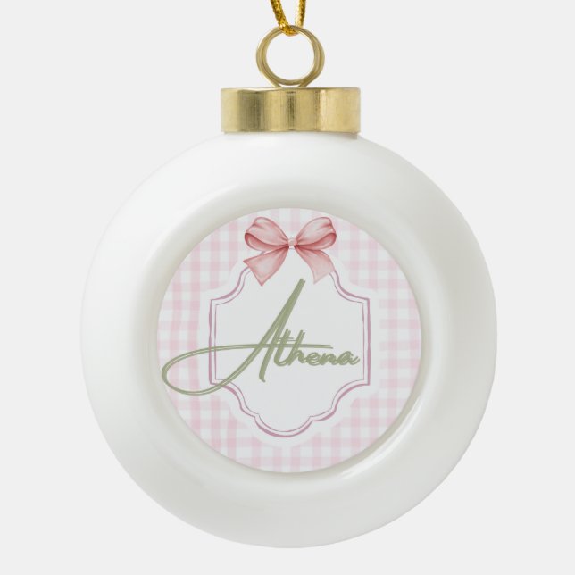 Boule En Céramique Athena Baby Girl Nursery Bow&En vichy personnalisé (Devant)
