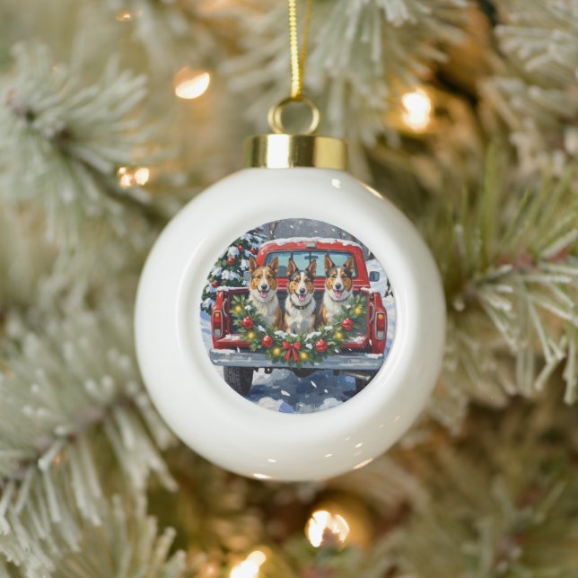 Boule En Céramique Australian Kelpie Christmas Red Truck Holiday (Arbre)