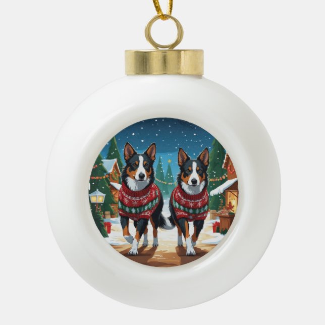 Boule En Céramique Australian Kelpie Dogs Christmas Snow Holiday (Devant)
