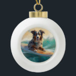 Boule En Céramique Australian Shepherd Beach Surfing Peinture<br><div class="desc">Plongez dans le monde ludique de l'aventure canine avec cette peinture captivante. Un chien en ébullition se rend aux vagues, chevauchant habilement le surf sur une plage baisée par le soleil. L'oeuvre d'art vibrante capte magnifiquement l'essence de l'excitation au bord de la plage tandis que le chien court sans crainte...</div>