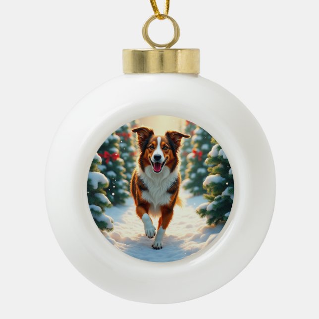 Boule En Céramique Australian Shepherd Christmas Tree Farm Painting (Devant)