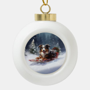Boule En Céramique Australian Shepherd hiver neige de Noël