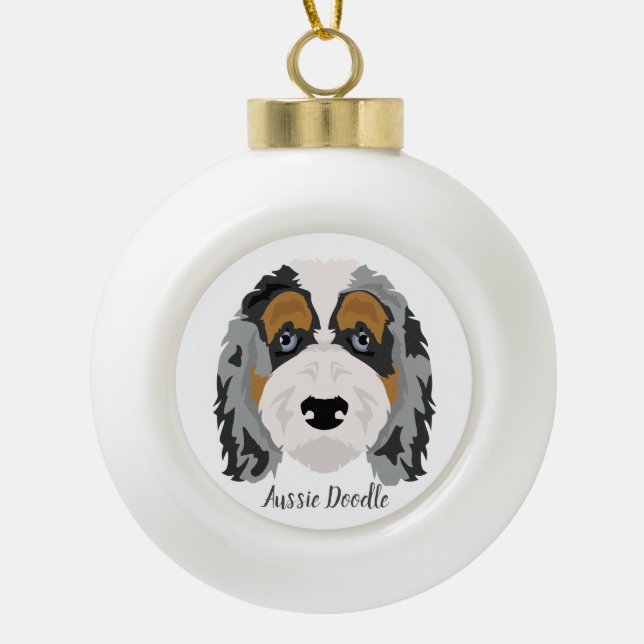 Boule En Céramique Australian Shepherd Poodmix Christmas Ornament (Devant)