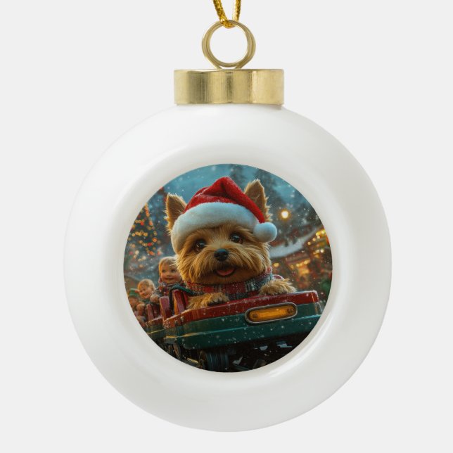Boule En Céramique Australie Terrier Dog Roller Dessous de verre Noël (Devant)