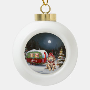 Boule En Céramique Aventure de Noël en caravane avec Golden Retriever