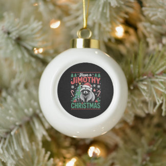 Boule En Céramique Avoir un Jimothy Noël Raton Laveur Chapeau de Père