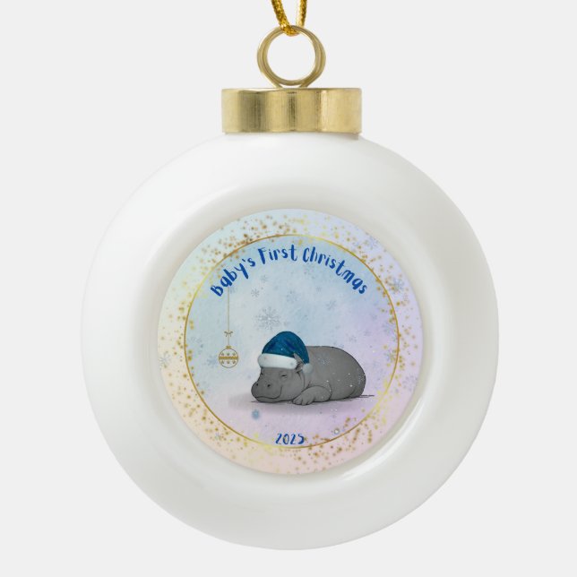 Boule En Céramique Baby's First ChristmPygmy Hippo Christmas Ornament (Devant)