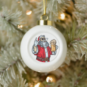 Boule En Céramique Bad Père Noël, Rock, Bière et Cigar