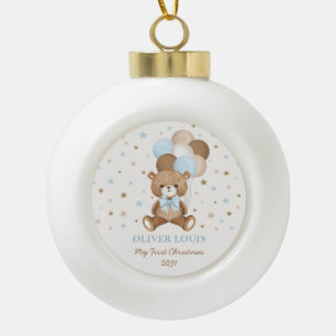 Boule En Céramique Ballons Ours en Teddy vintage Bébé 1er Noël