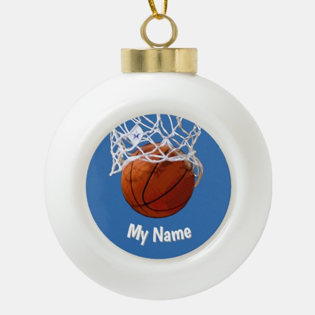 Boule En Céramique Basketball Your Name Custom Steel Blue Background (Devant)