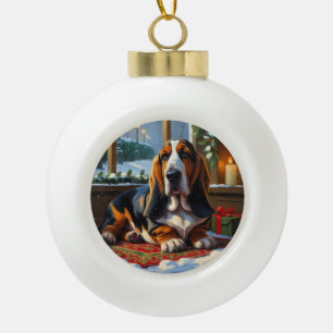 Boule En Céramique Basset Hound avec lumières de Noël vacances