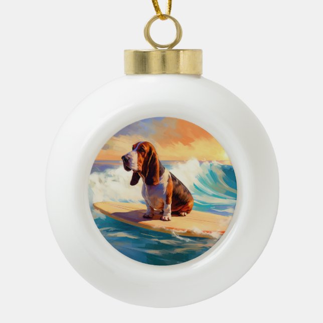 Boule En Céramique Basset Hound Beach Surf Peinture (Devant)