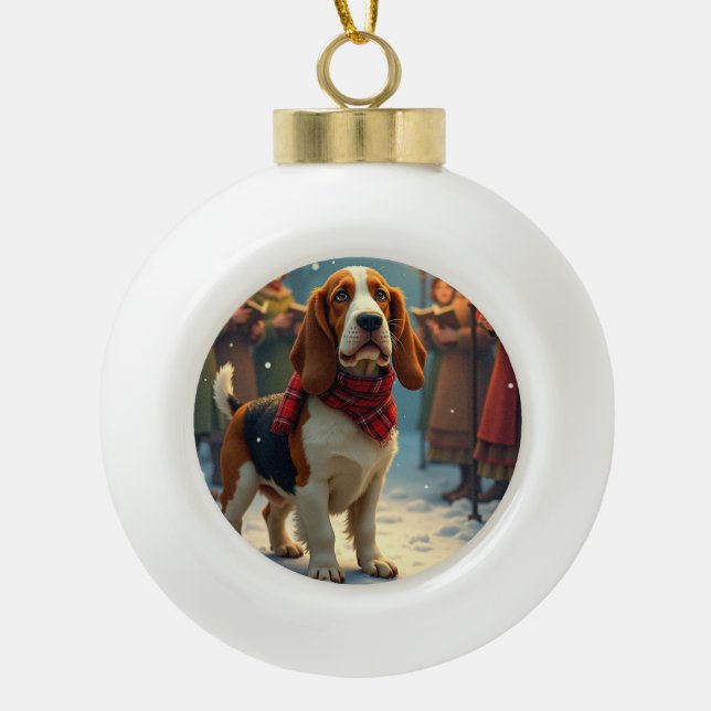 Boule En Céramique Basset Hound Christmas Carol Singers Painting (Devant)