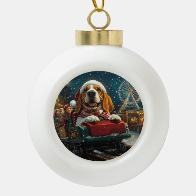 Boule En Céramique Basset Hound Dog Roller Dessous de verre Noël (Devant)