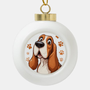 Boule En Céramique Basset Hound Joyeux avec Empreintes de Patte Orang