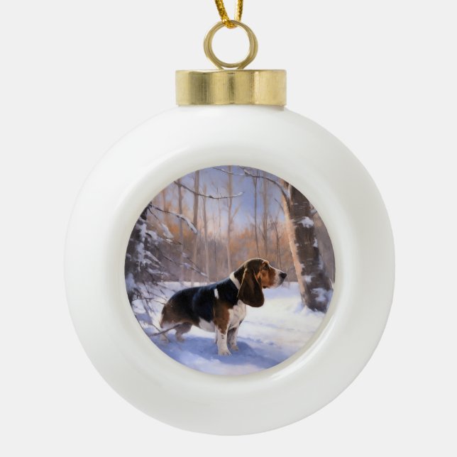 Boule En Céramique Basset Hound Laisser neiger Noël (Devant)