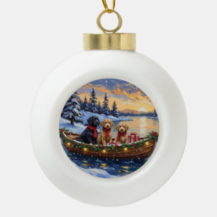 Boule En Céramique Bateau de Noël Bernedoodle pour les Fêtes