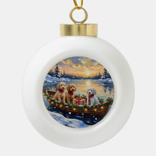 Boule En Céramique Bateau de Noël de Caniche Fêtes