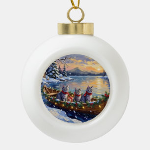 Boule En Céramique Bateau de Noël de Chat Bleu Oriental Fêtes