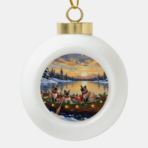 Boule En Céramique Bateau de Noël de chat siamois pour les fêtes
