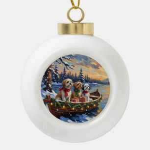 Boule En Céramique Bateau de Noël du Shih Tzu pour les Fêtes