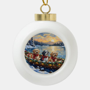 Boule En Céramique Bateau de Noël Lhasa Apso Vacances