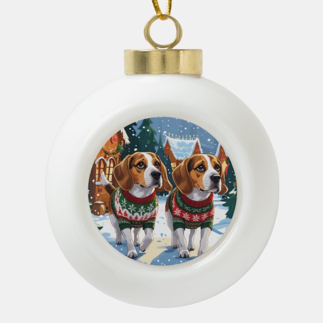 Boule En Céramique Beagle Dogs Christmas Snow Holiday (Devant)