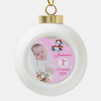 Boule En Céramique Bébé fille photo première décoration d'arbre de No