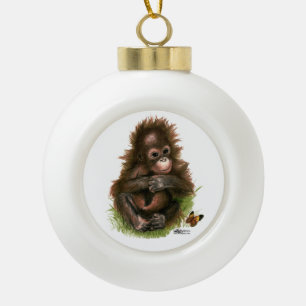 Boule En Céramique Bébé orang-outan et papillon